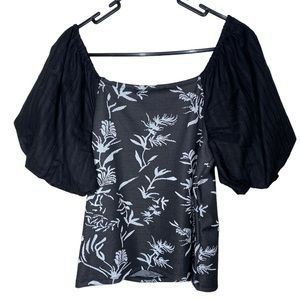 {NET} Marc New York Black White Floral Knitted Puff Sleeve Blouse Size M